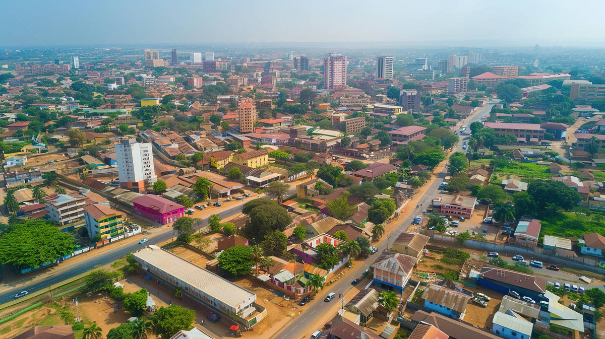 Accra aerial satellite view showing urban layout and road network